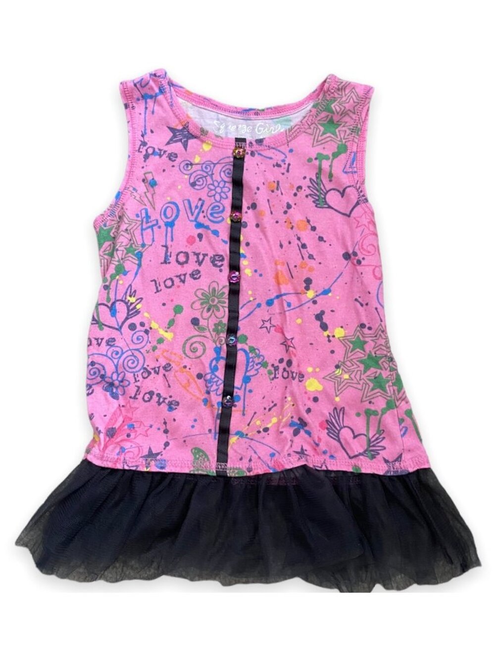 Girls Y2K Pink Graffiti Graphic Tank Top Size 4/5